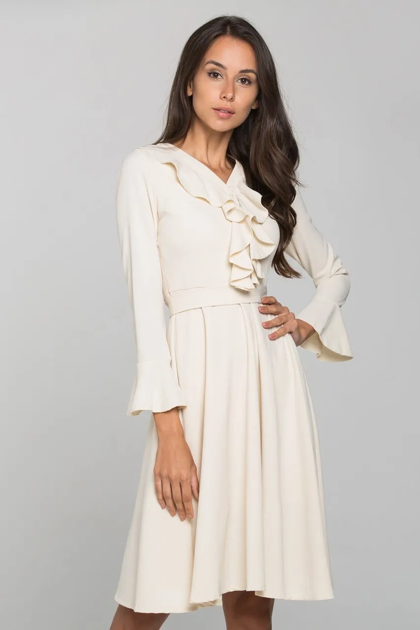 Nude Ruffled Gabot Midi Dress