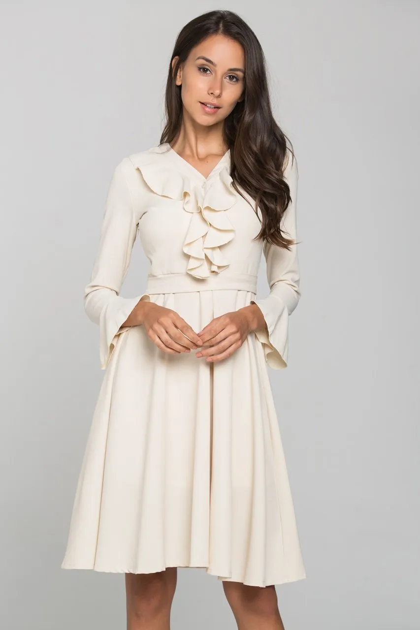 Nude Ruffled Gabot Midi Dress