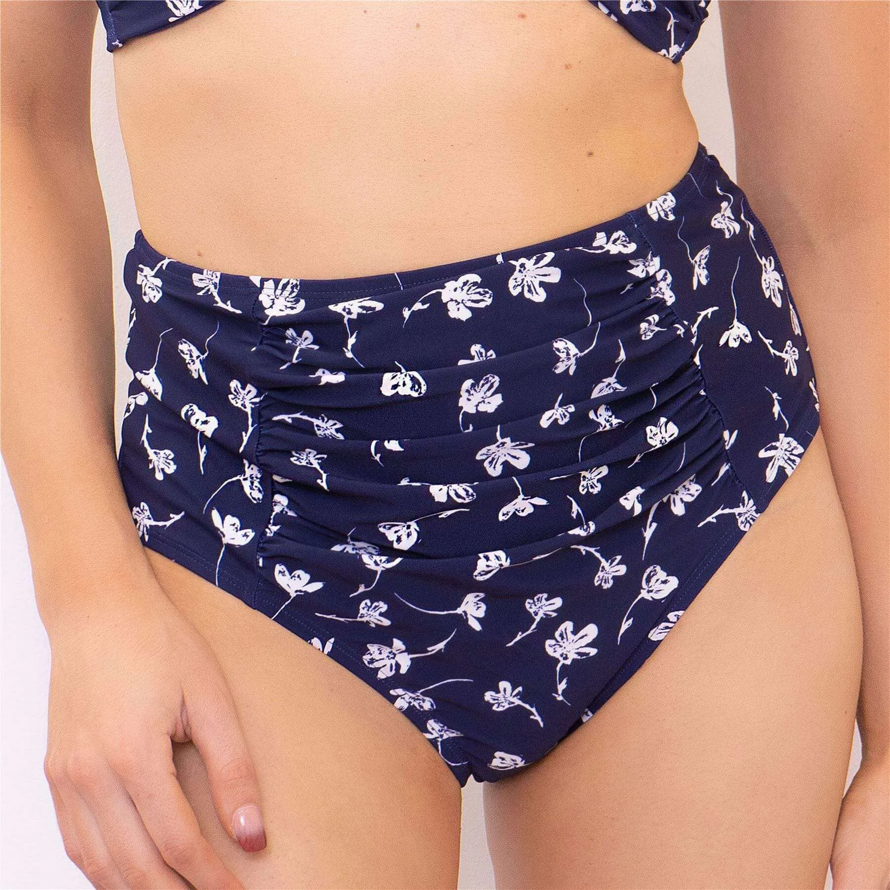 Phase Eight Navy Floral Print High Waist Bikini Bottom