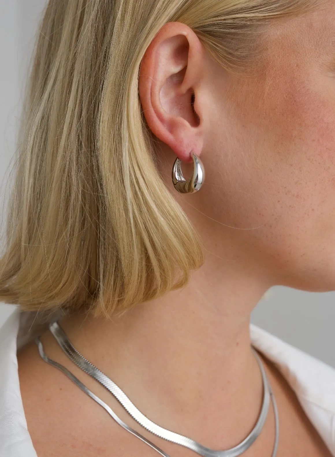 Silver Waterproof Drop Hoop Earrings