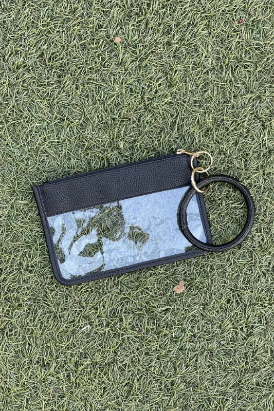 small clear key ring bag - black