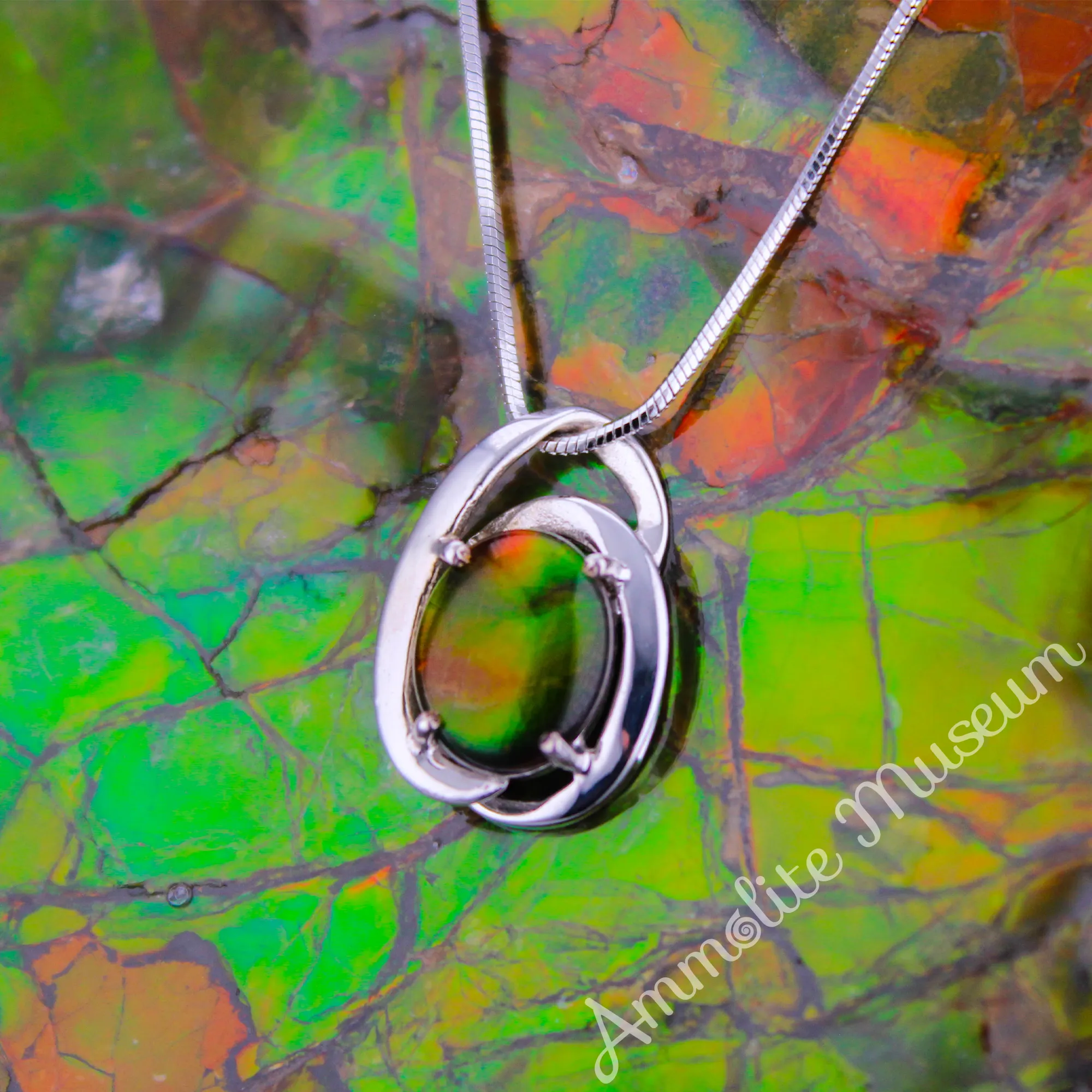 Sterling Silver Oval Harmony Ammolite Pendant