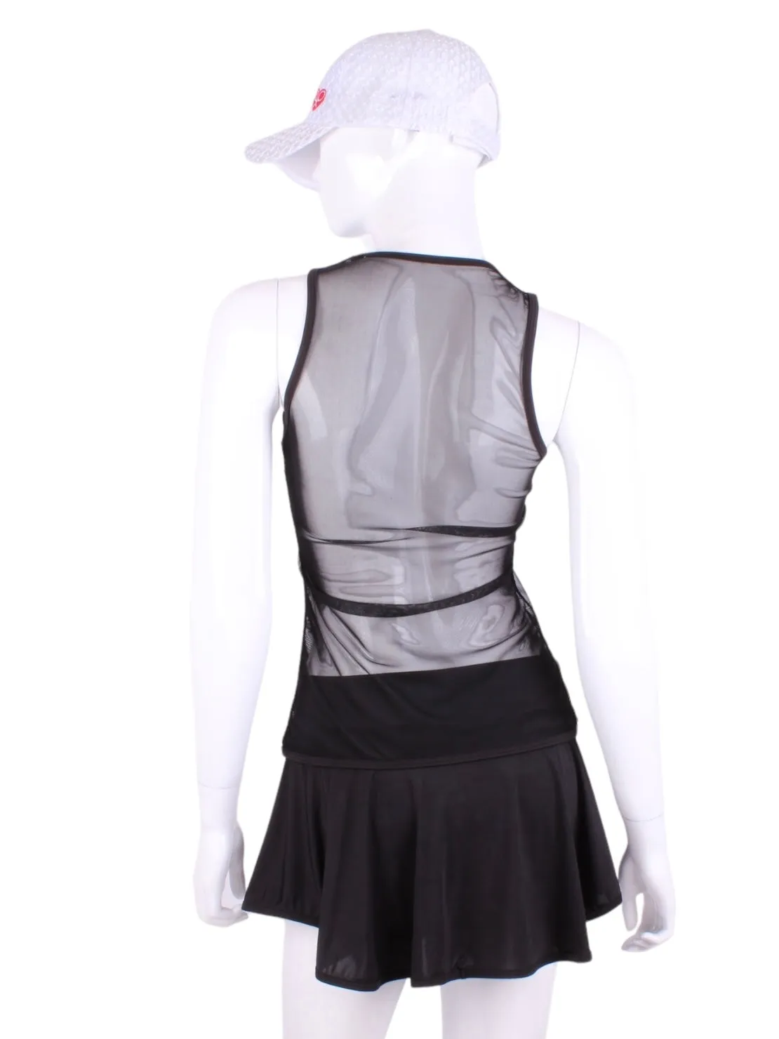 Straight Back Vee Tank Black All Mesh