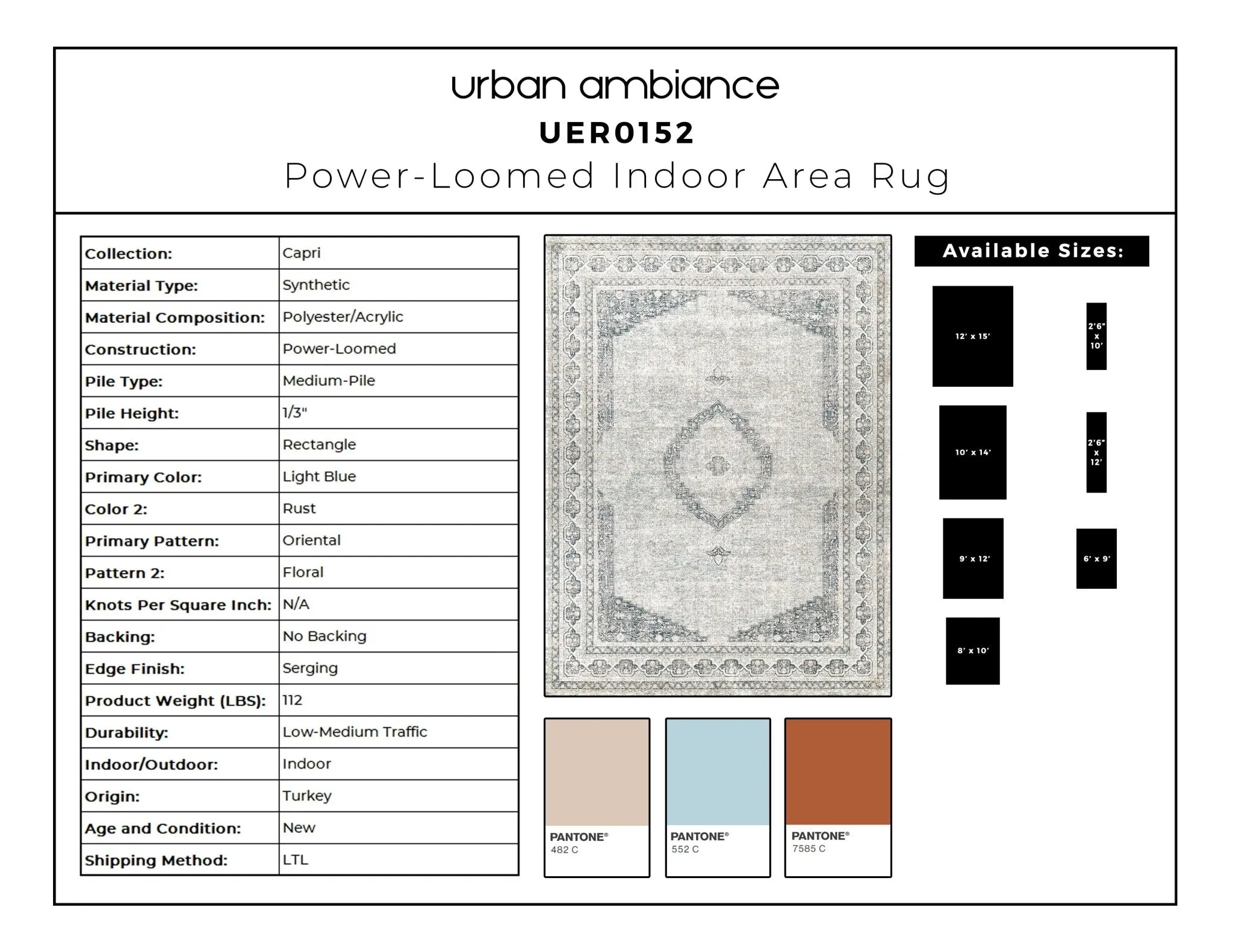 UER0152 Luxury Power-Loomed Synthetic Medium-Pile Rug