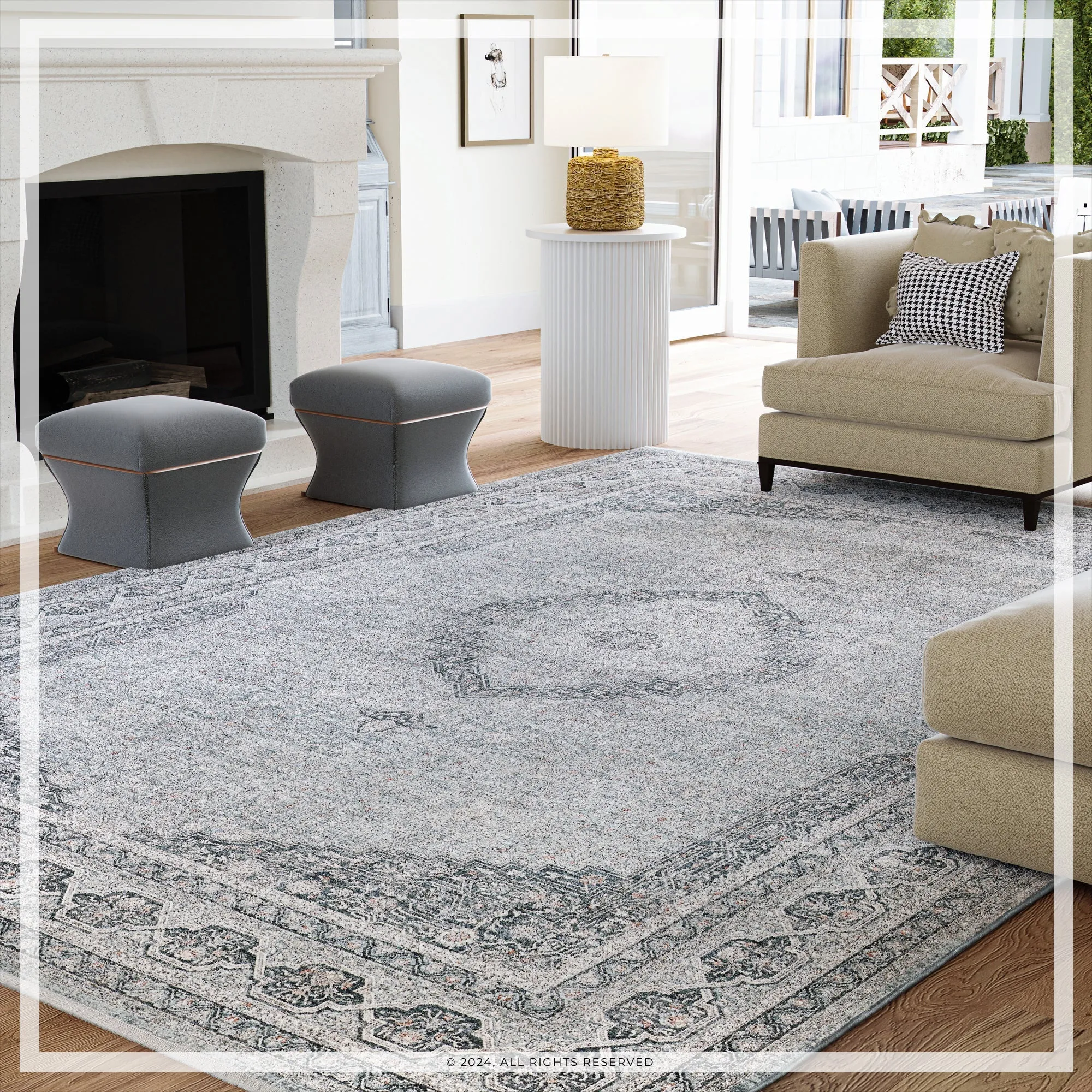 UER0152 Luxury Power-Loomed Synthetic Medium-Pile Rug