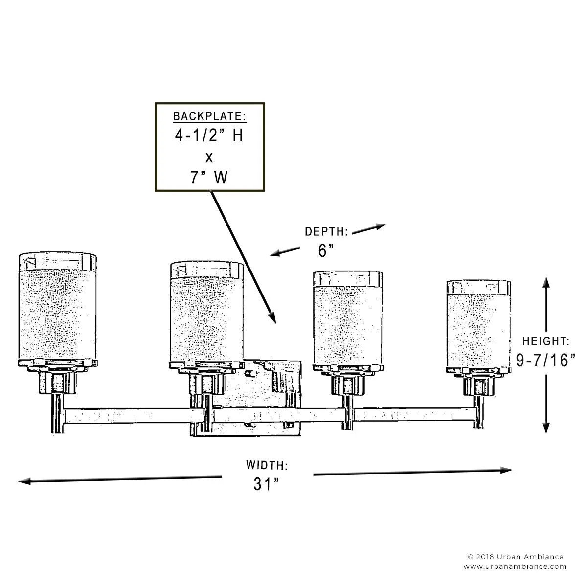 UHP2015 Contemporary Bathroom Vanity Light, 9.4375"H x 31"W, Olde Bronze Finish, Cupertino Collection