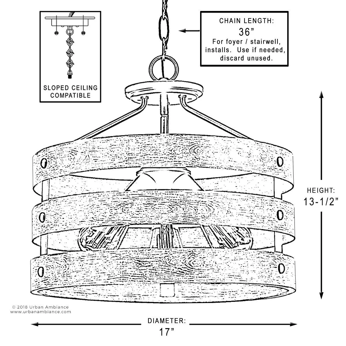 UHP2470 Modern Farmhouse Flush-Mount Ceiling Fixture, 13-1/2"H x 17"W, Charcoal Finish, Adelaide Collection