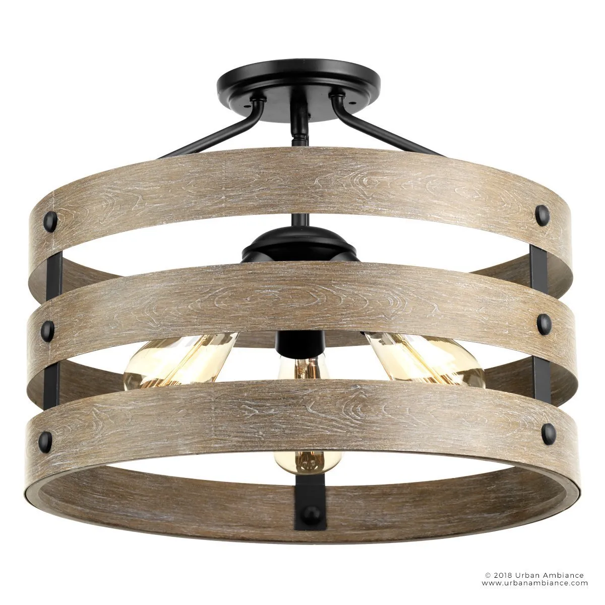 UHP2470 Modern Farmhouse Flush-Mount Ceiling Fixture, 13-1/2"H x 17"W, Charcoal Finish, Adelaide Collection