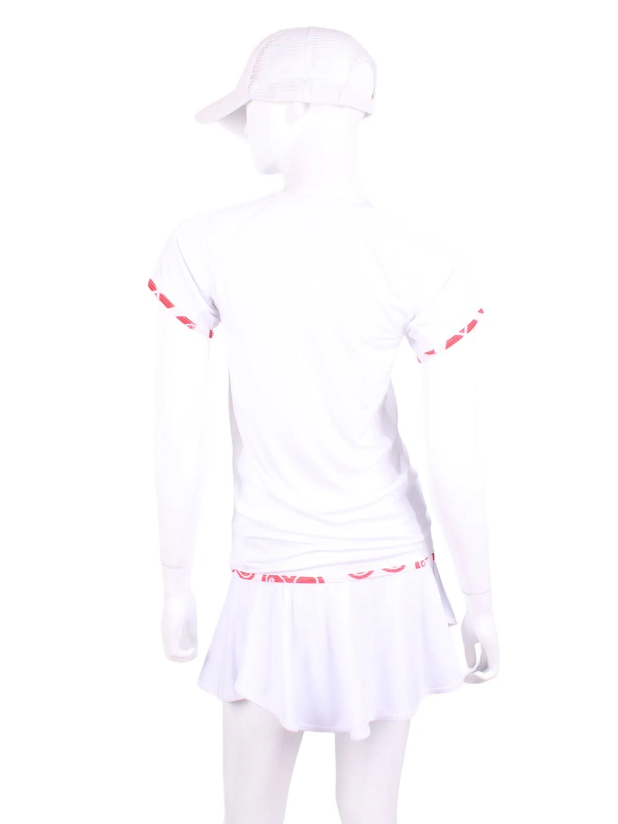 White With Heart Trim Vee Tee SL With White Mesh