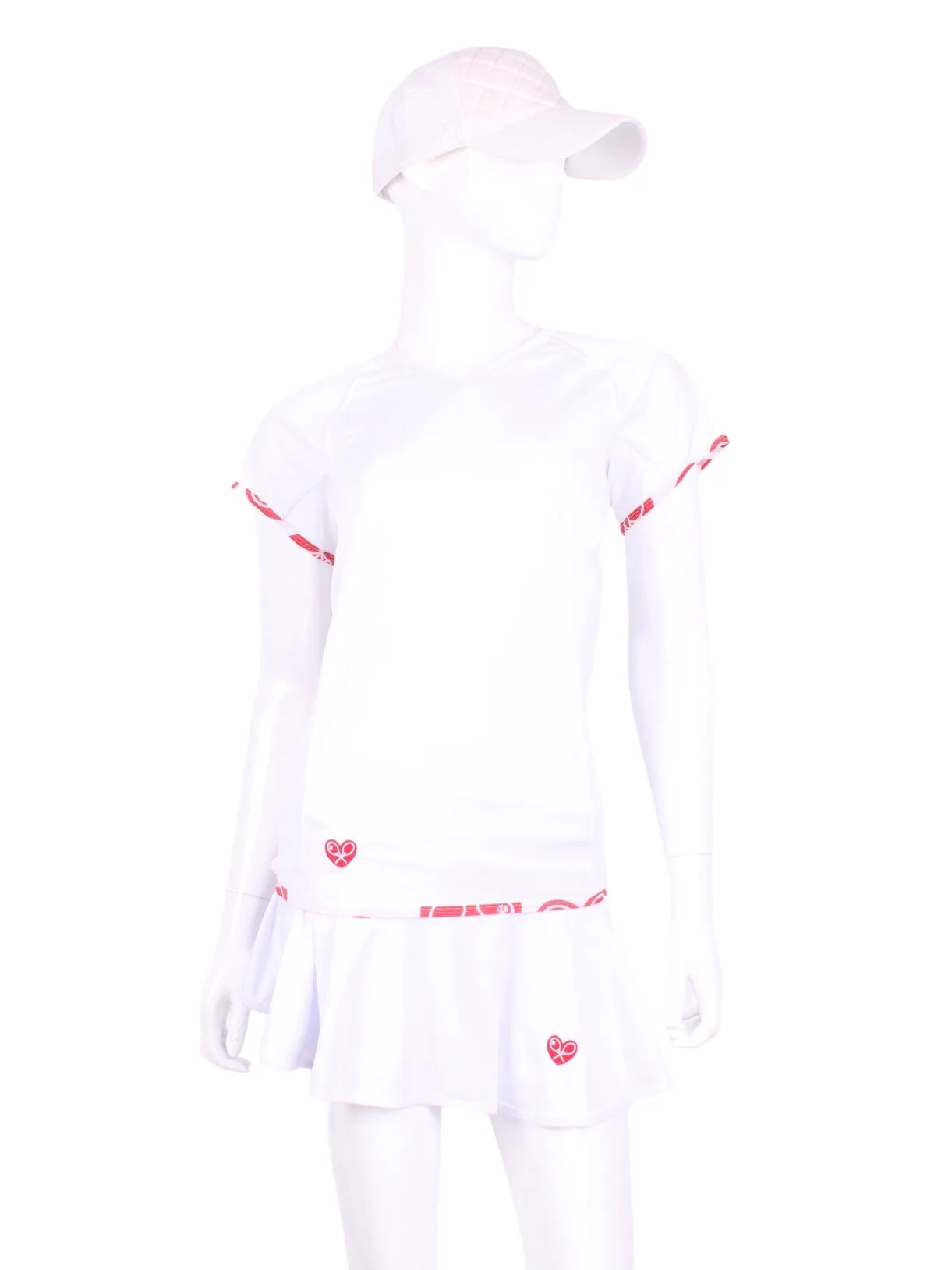 White With Heart Trim Vee Tee SL With White Mesh