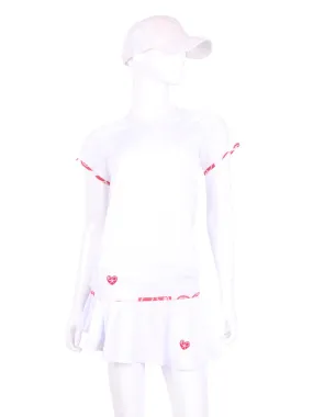 White With Heart Trim Vee Tee SL With White Mesh